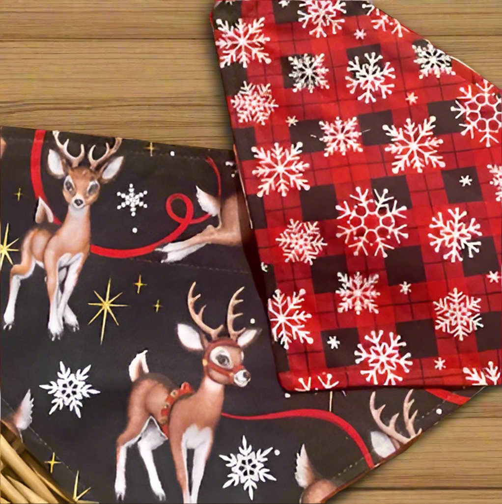 Christmas Santa's Reindeer and Snowflakes, Reversible, Bandana
