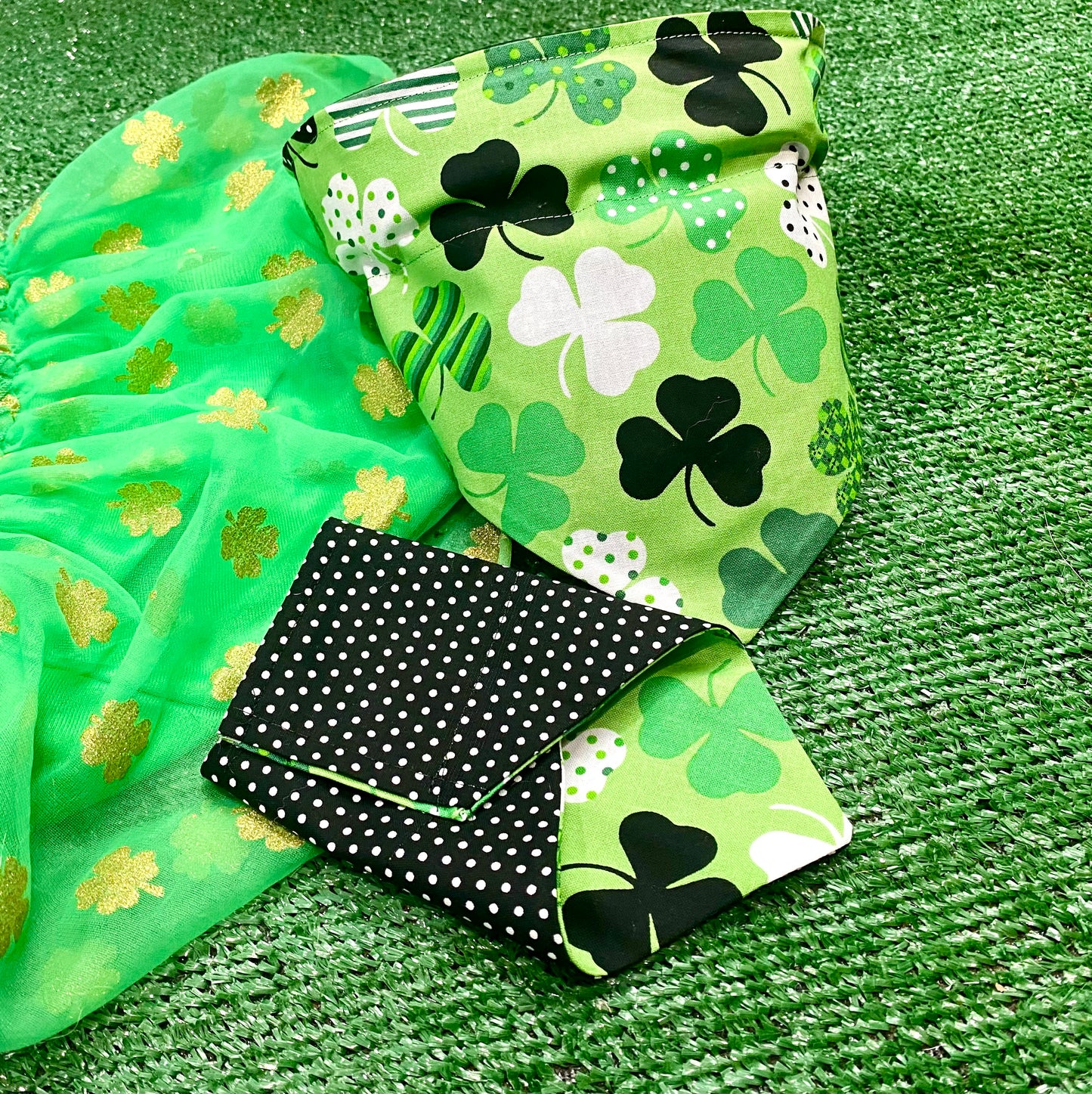 Saint Patrick's Day Shamrock Polka Luck, Reversible Bandana